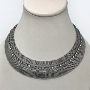 Ali-Khan Vintage Necklace Rhinestone Silver Plated Mesh Choker